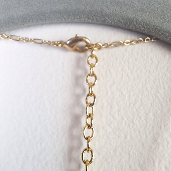 Gold Tone Pendant Necklace Hammered Disc Rhinestone Circles 16"+2" Ext. - Picture 4 of 7